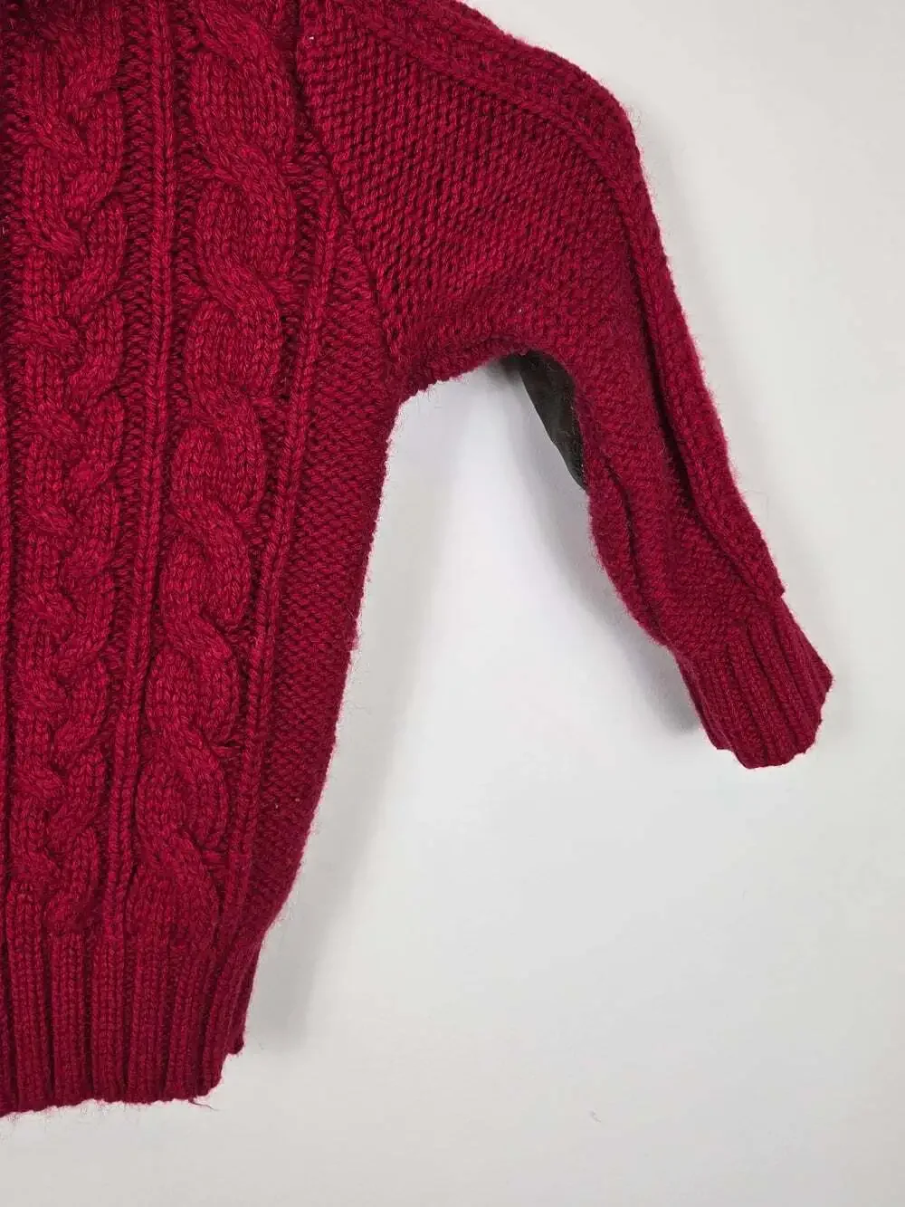Baby Gap Red Cable Knit Sherpa Collar Sweater 18-24M Wool Blend Elbow Pads